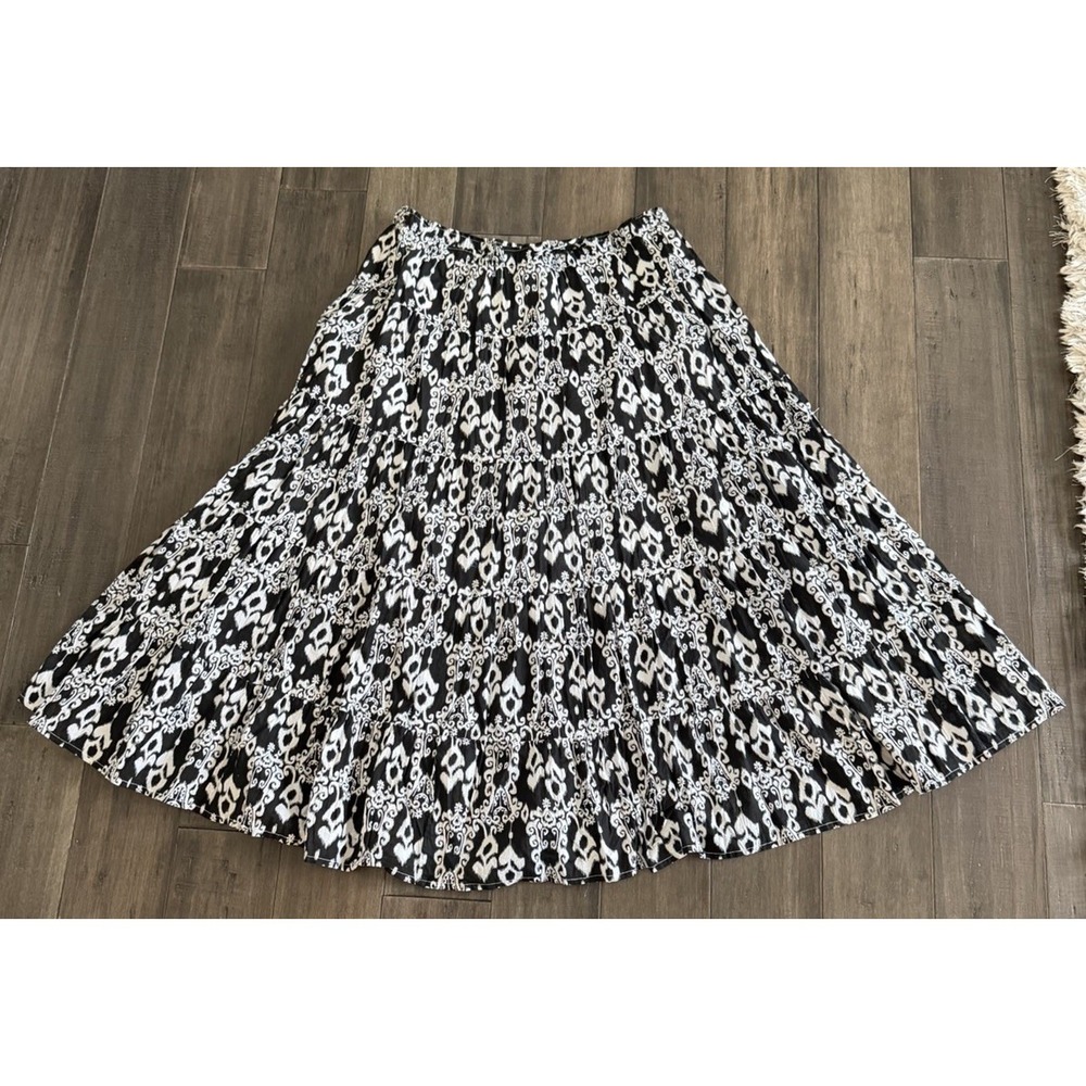 Boho‎ Midi Skirt Flowy Black White Peasant Prairie Summer Cotton Cottagecore M